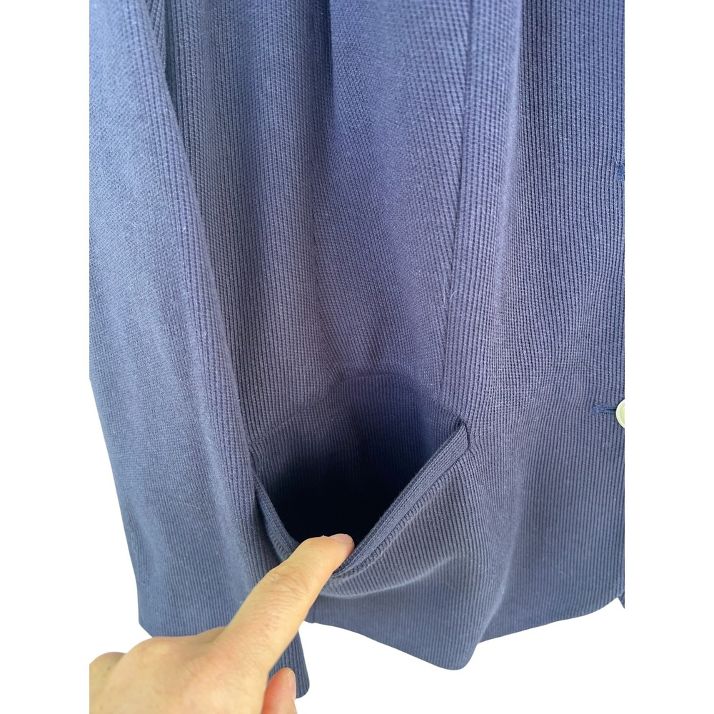 Talbots Navy Blue Ribbed Cotton Blazer Anchor Nautical Preppy Coastal Cruise 16W - Picture 3 of 10